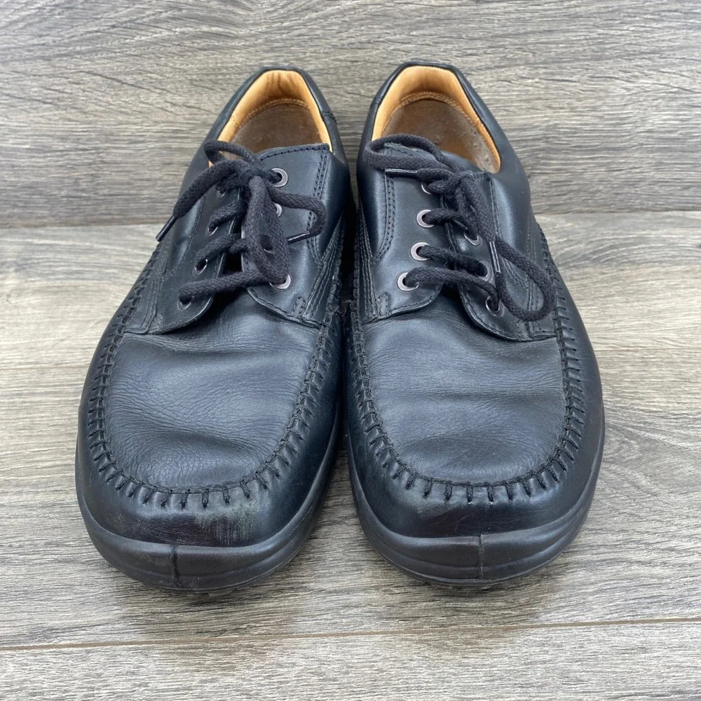 ECCO Leather Oxford Shoes Mens EU 46 US 12 Black Moc Toe Lace Up 10394